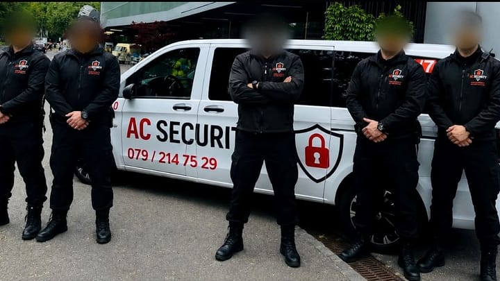 Sicherheitsteam von AC Security vor dem Einsatzfahrzeug